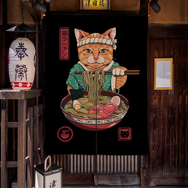 Noren Curtain Doorway - Rideau Noren VIKAMA motif chat ramen